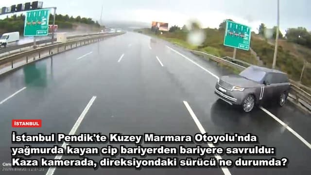 İstanbul Pendik'te Kuzey Marmara Otoyolu'nda yağmurda kayan cip bariyerden bariyere savruldu: Kaza kamerada, direksiyondaki sürücü ne durumda?