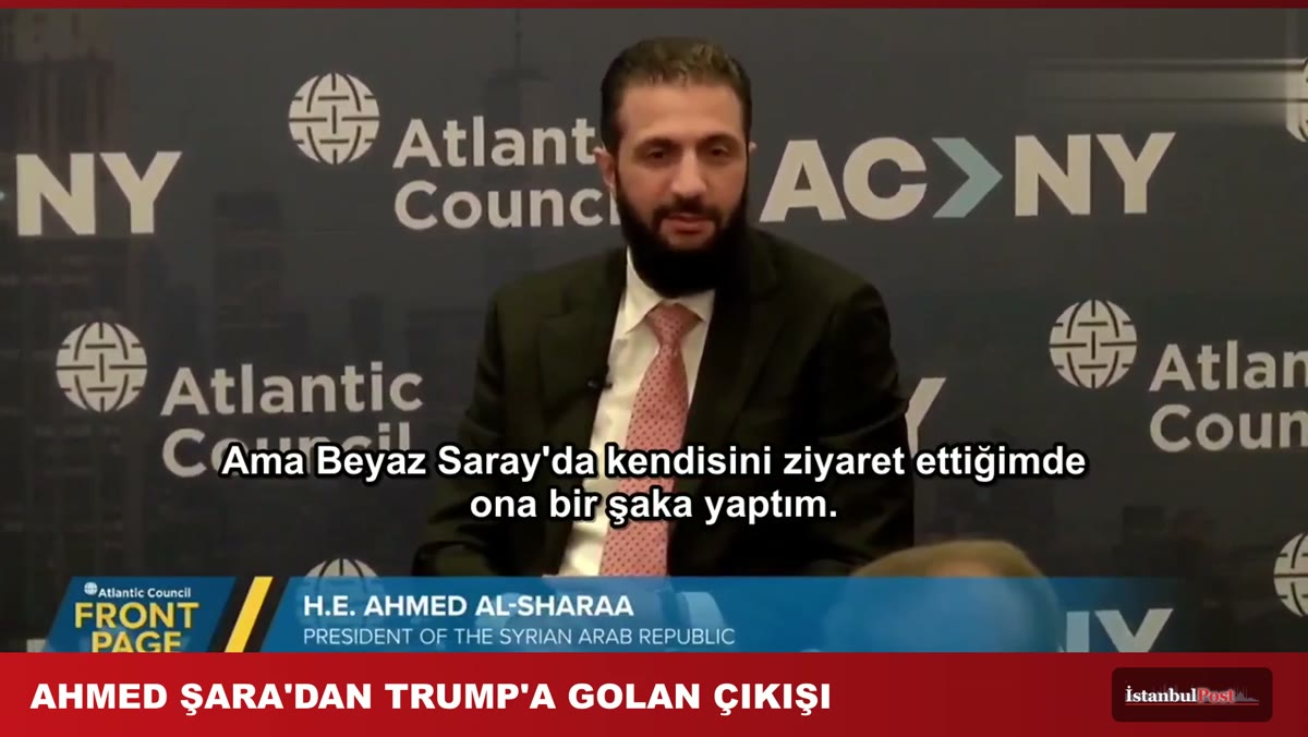 Ahmed Şara, New York'ta Atlantic Council oturumunda konuşurken