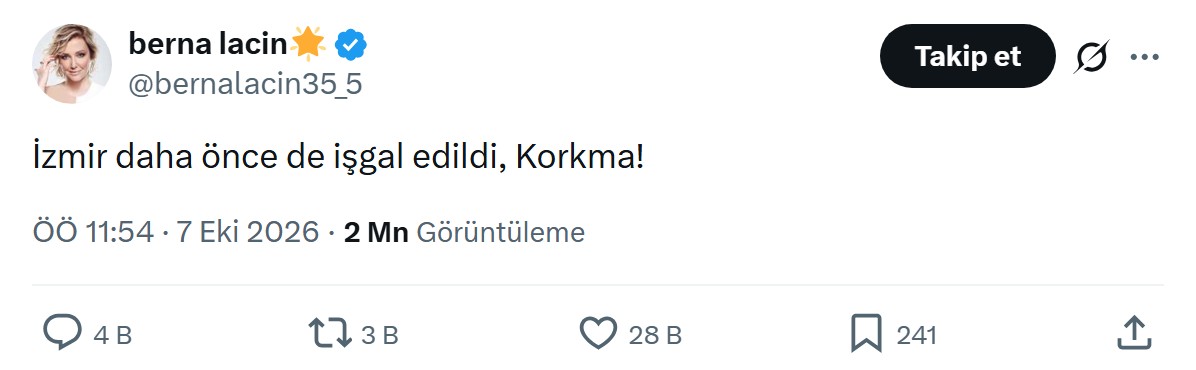 Berna Laçin'in 'İzmir daha önce de işgal edildi' paylaşımı