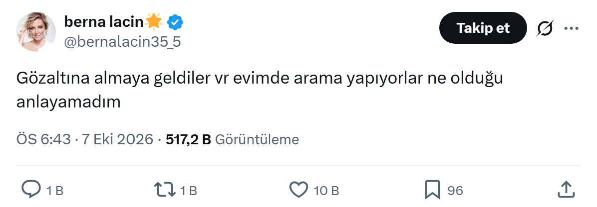 Berna Laçin'in gözaltı paylaşımı