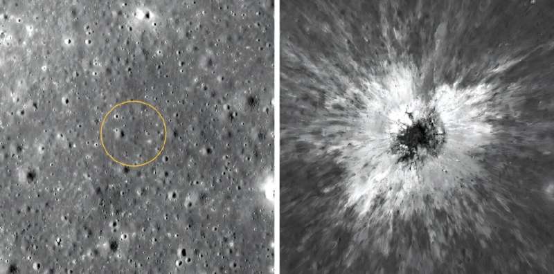 LRO görüntülerinde çarpma öncesi (solda) ve sonrası: McGetchin krateri (NASA/GSFC/Arizona State University)
