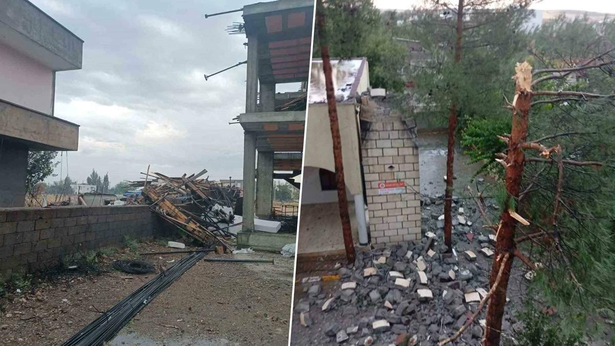 Diyarbakır'da fırtına çatıları uçurdu, minare yıkıldı: Bismil'de evin üstüne devrilen minarenin altında kalan