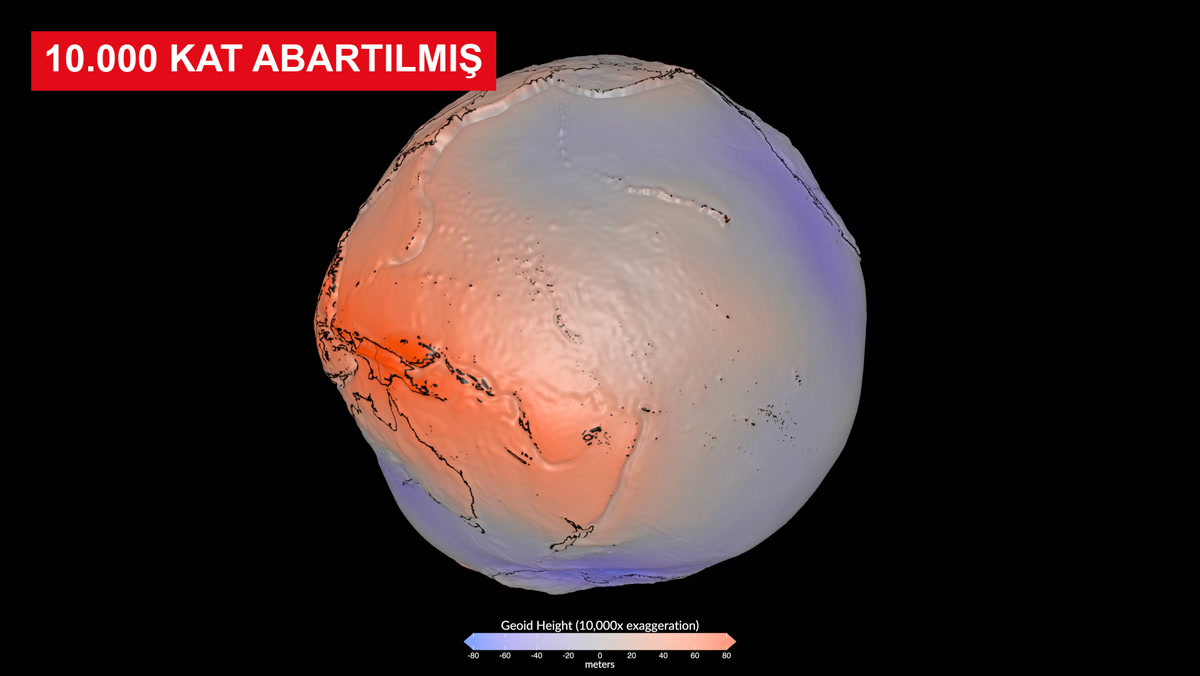 10.000 kat abartılmış geoid: patates Dünya