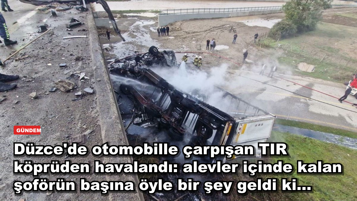 Düzce'de otomobille çarpışan TIR köprüden havalandı: alevler içinde kalan şoförün başına öyle bir şey geldi ki...