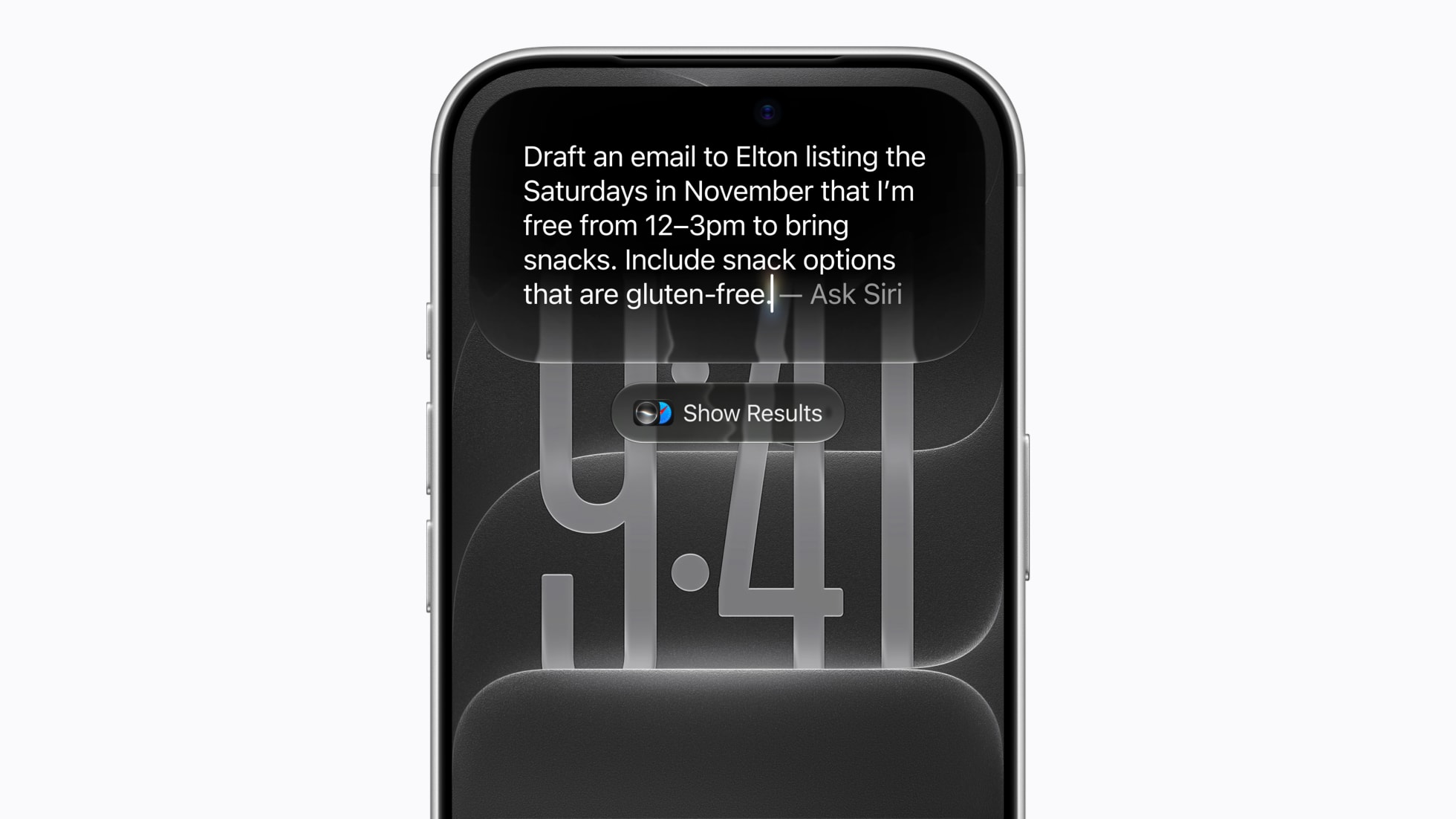 GÖVDE. 'Write with Siri' metin yazma ekranı, iPhone ürün görseli, 1960x1102.