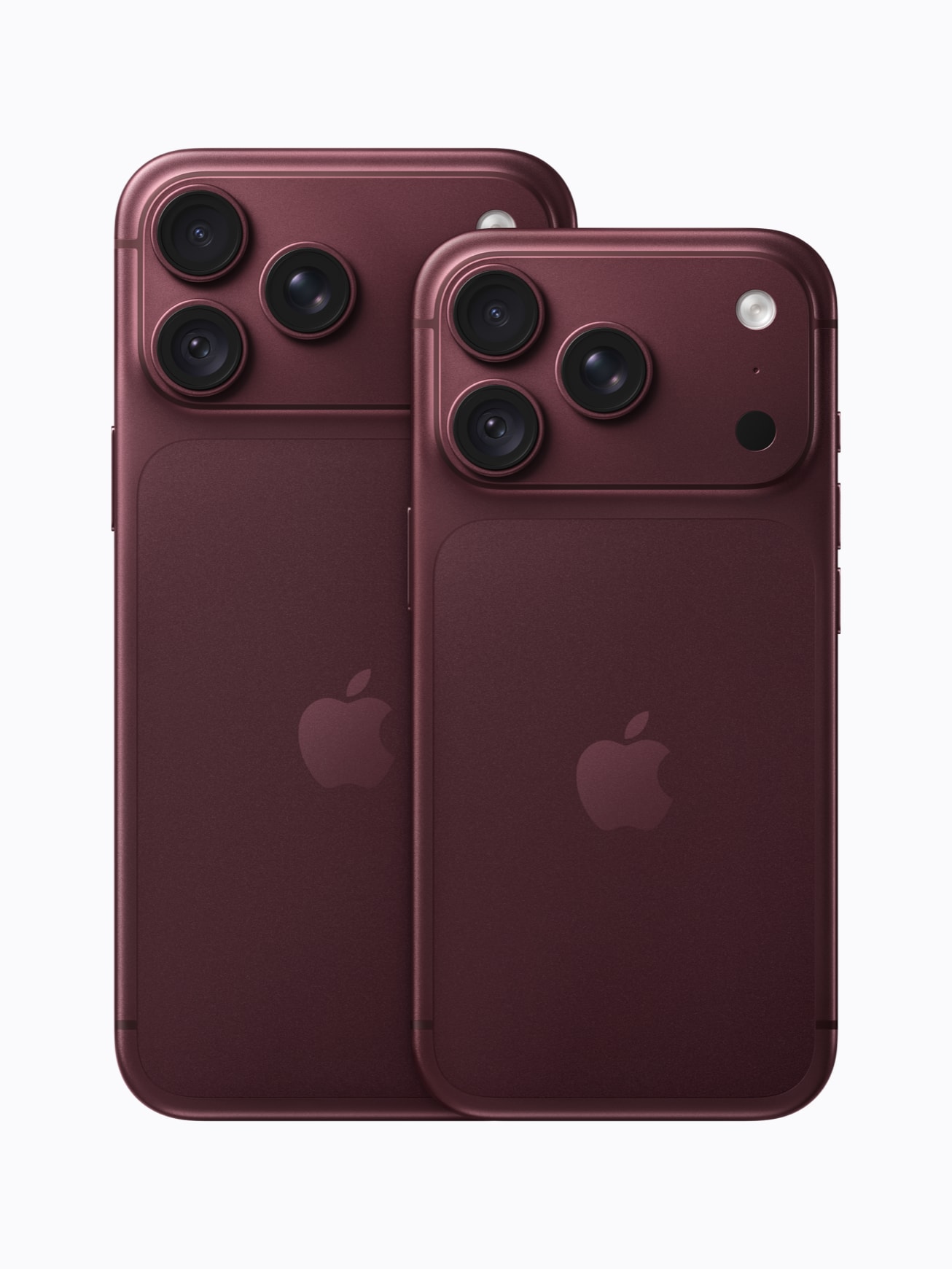 GÖVDE 2 — Apple Newsroom (1306x1741, açık fon): bordo iPhone 18 Pro Max ve iPhone 18 Pro arka yüz, yazı yok. Fiyat tablo