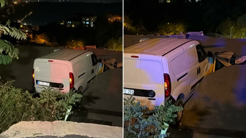 İstanbul Sarıyer'de yokuştan kayan otomobil öyle bir yere savruldu ki