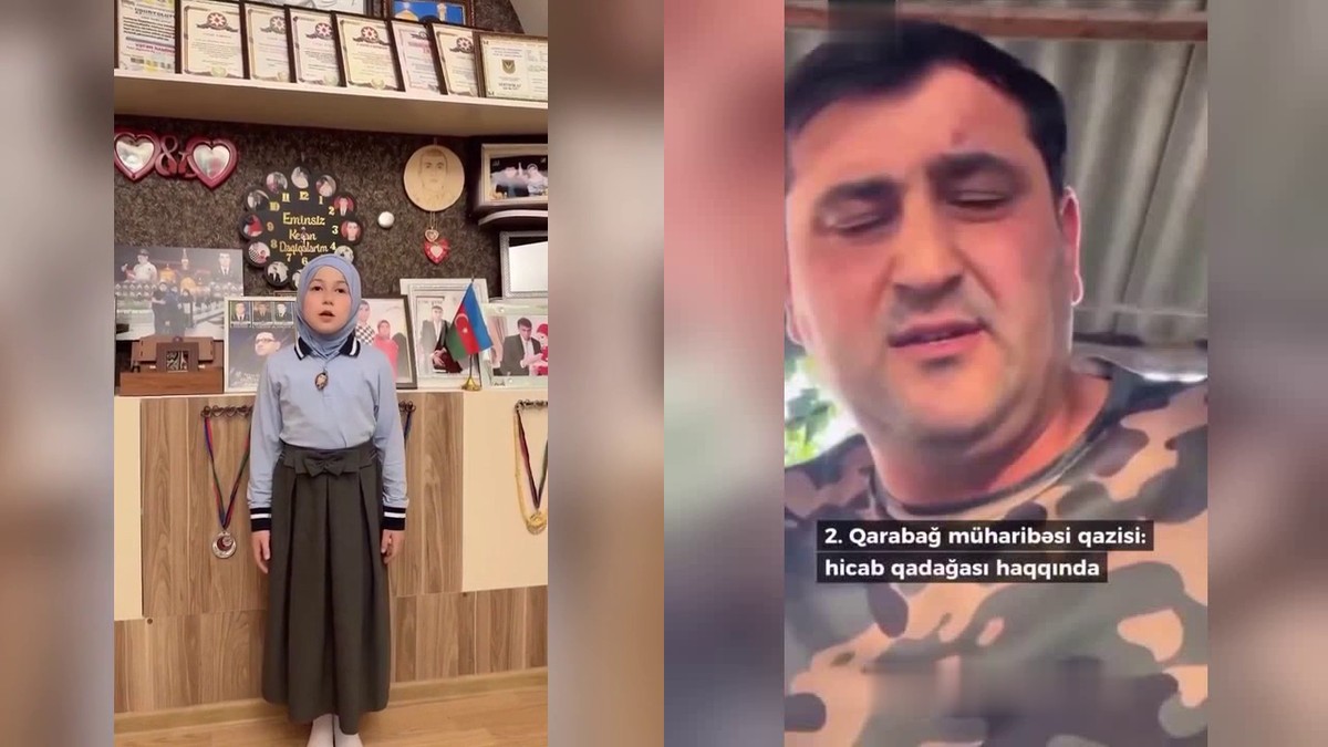 Azerbaycan'da başörtüsü yasağını protesto eden şehit kızı Hatice ve Karabağ gazisi