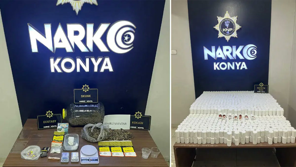 Konya'da uyuşturucu operasyonu: 8 gözaltı, 100 binden fazla hapın yanında peçetelere emdirilmiş o madde de çık