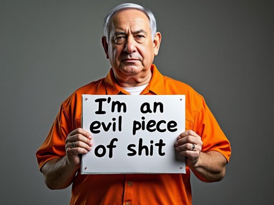 X'te kesitin altına bırakılan yapay zekâ üretimi görsel: turuncu tulumlu Netanyahu