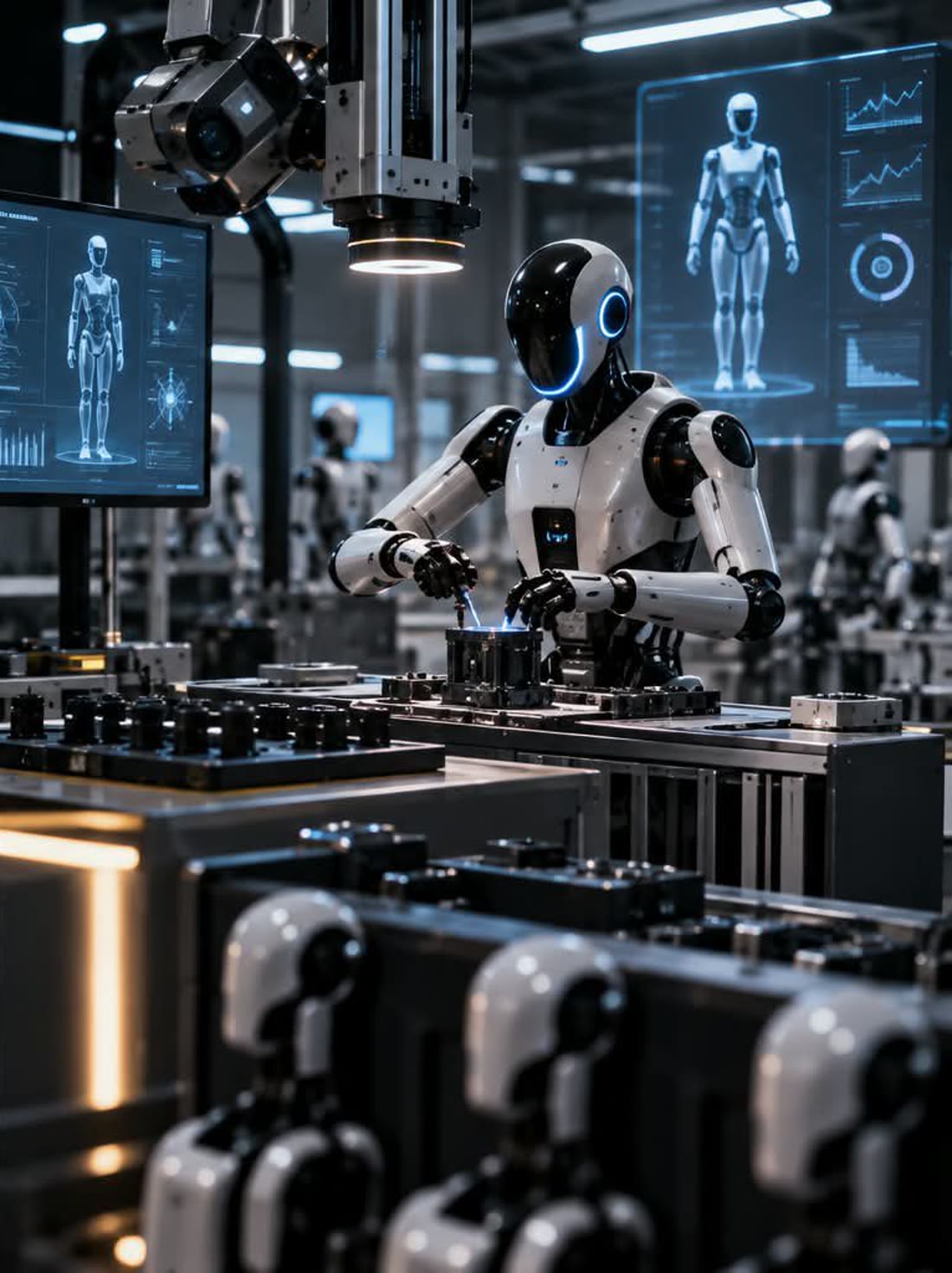 Robot montaj istasyonunda kalite kontrol ekranları