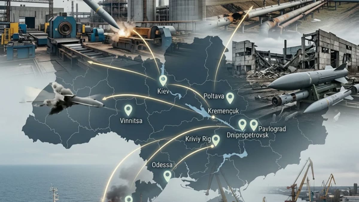 KAPAK ADAYI (1. sıra): Rusya Savunma Bakanlığı'nın Ukrayna'daki askeri-sanayi ve enerji tesislerine yönelik saldırı açıklamasıyla ilgili haber görseli, yatay format.