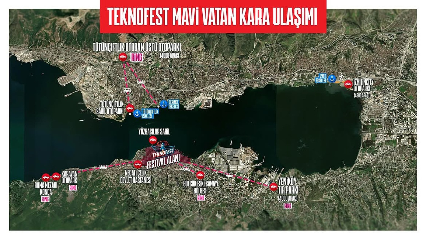 TEKNOFEST Mavi Vatan kara ulaşımı ve otopark haritası